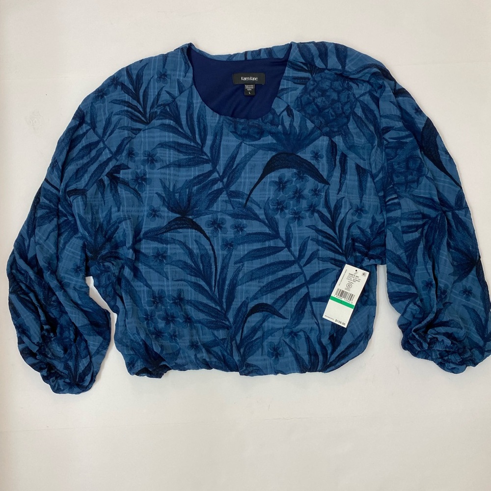 NWT Karen Kane Women's Blue Sand & Sky Lantern Sleeve Top size Large - Picture 4 of 14